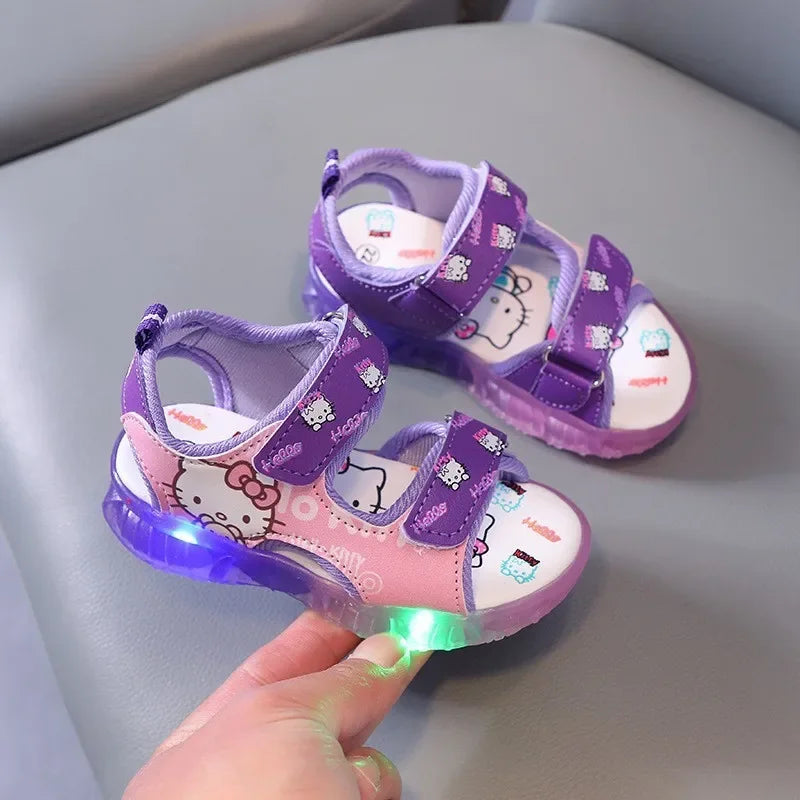 Summer New Baby Girls Led Light Sandals Cute Hello Kitty Children's Casual Shoes Anti-slip Kids Beach Shoes Outdoor Shoes