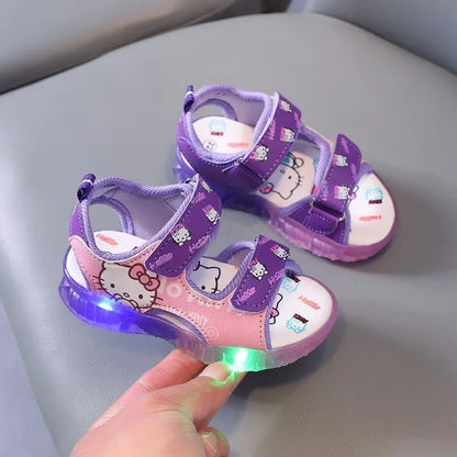 Summer New Baby Girls Led Light Sandals Cute Hello Kitty Children's Casual Shoes Anti-slip Kids Beach Shoes Outdoor Shoes