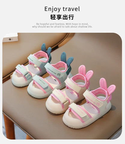 Children's Sandals 2-12 Years Old Cartoon Greenish Pink Soft Boys Girls Beach Shoes Casual Non-slip Kids Baby Sports Sandals