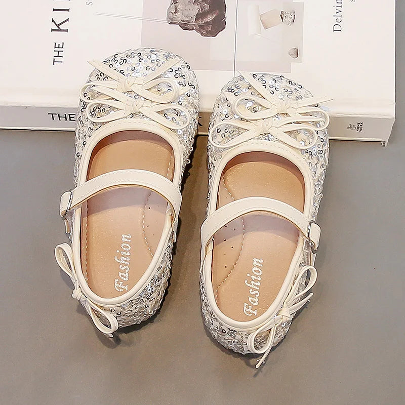 Girls' shoes Princess shoes for girls spring and autumn new models sequins soft sole leather shoes