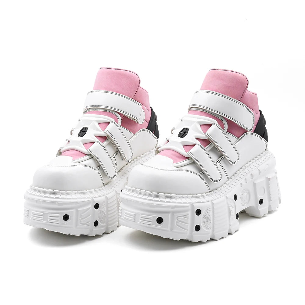 Woman Sneakers New Punk Style Women Shoes Gothic Ankle Rock Boots Lace-up Heel Height Platform Shoes Woman Metal Decor