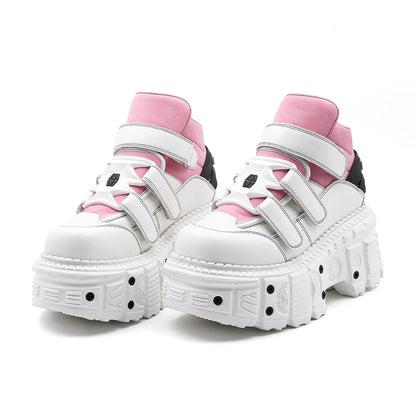 Woman Sneakers New Punk Style Women Shoes Gothic Ankle Rock Boots Lace-up Heel Height Platform Shoes Woman Metal Decor