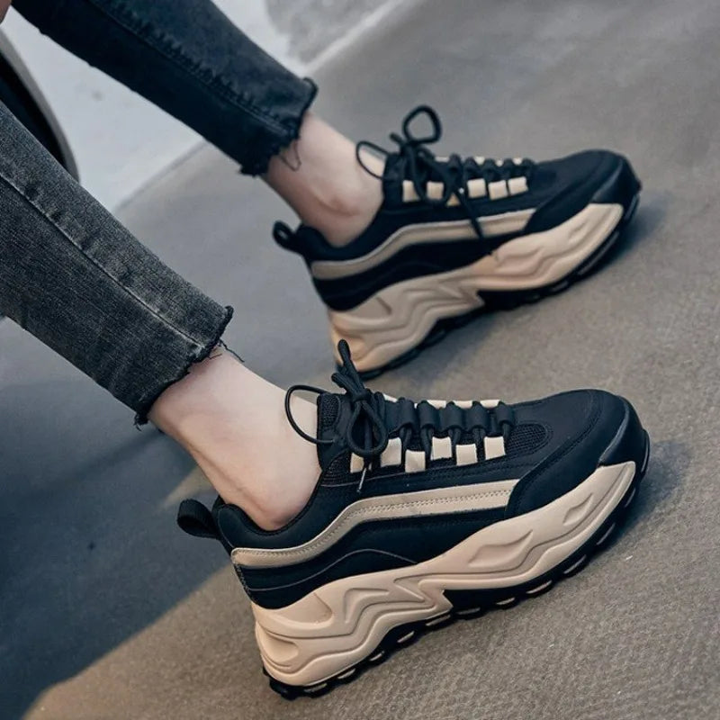 Women's Sneakers Trend Height Increasing Platform Shoes Breathable Casual Sports Shoes for Women Black Vulcanized Shoes Sneakers