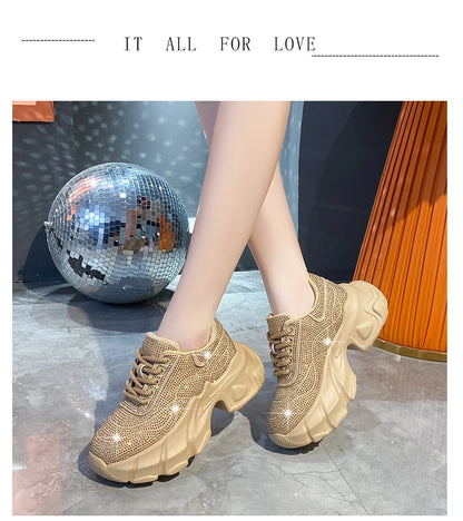 Shoes for Women New Shiny Rhinestone Women's Sneakers Shoes Autumn Korean Fashion Thick Sole Sports Shoes Zapatos De Mujer