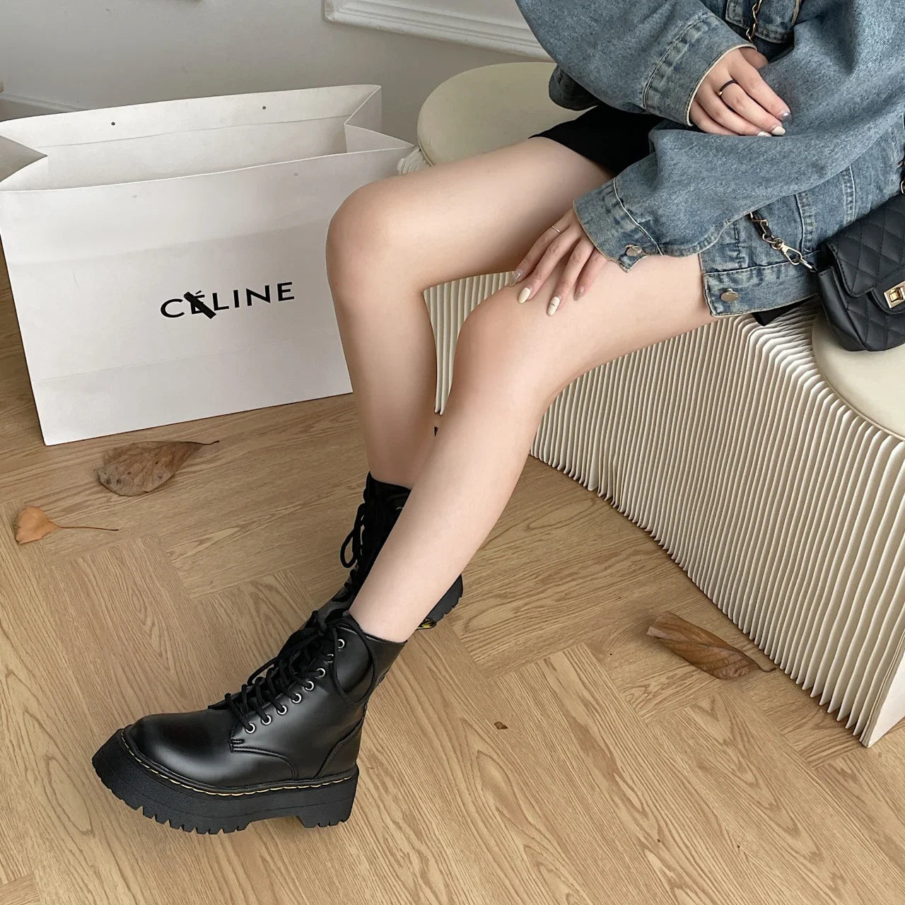 Women's Boots New Genuine Leather Ankle Shoes Chelsea Botas Ladies Classic Punk Platform Shoes Women Casual High Heels Boots