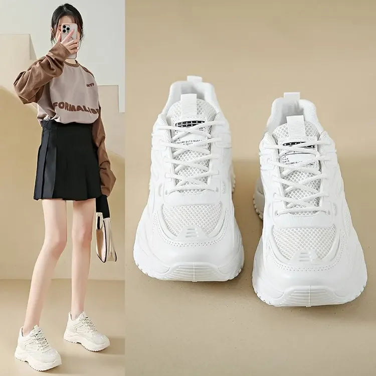 White Sneakers Women New Leather Chunky Sneakers Women's Sports Shoes Thick Tennis Vulcanized Shoes Basket Platform Shoes