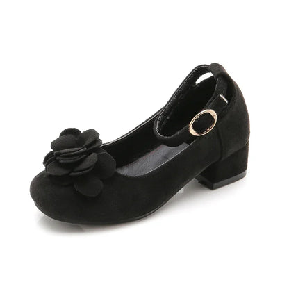 Girl's High Heel Shoes Spring Autumn Kids Leather Shoe Fashion Sweet Flower Children Princess Shoes for Wedding Party Versatile
