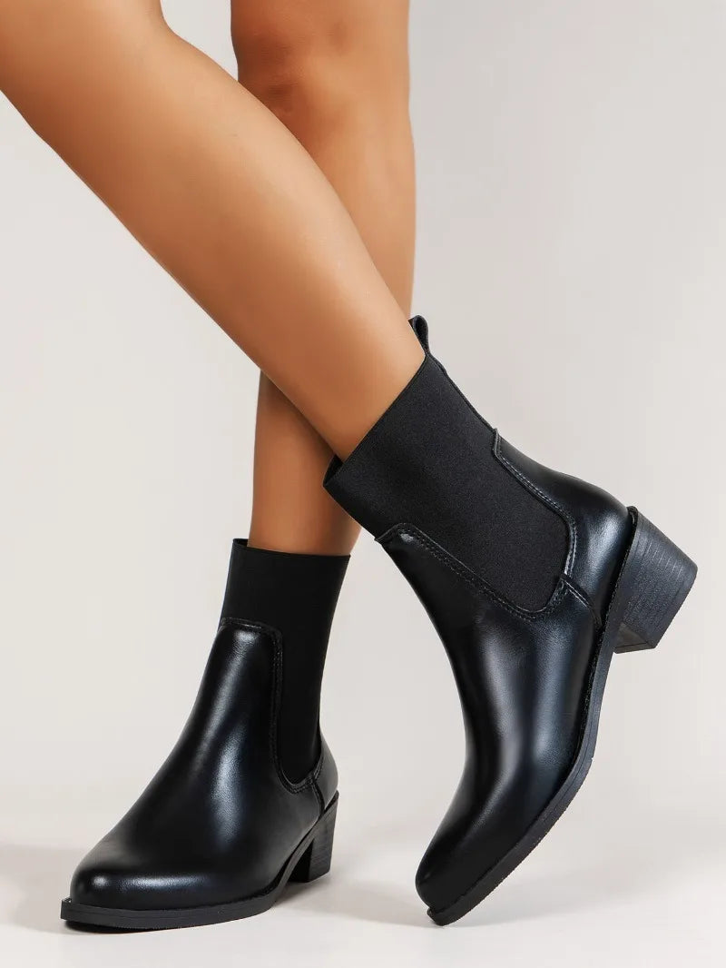 Fashion Boots Women's Short Boots New Style Thick Heel Chelsea Boots Women's Versatile Elastic Thin Boots Comfortable