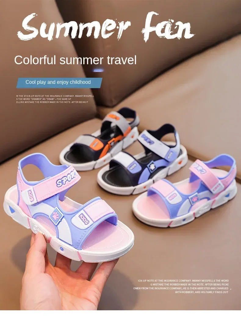Children Sandals Summer Cartoon Soft Sole Anti Slip Boys Sandals Fashionable Girls Beach Shoes 4-10T Kid PVC Sandals