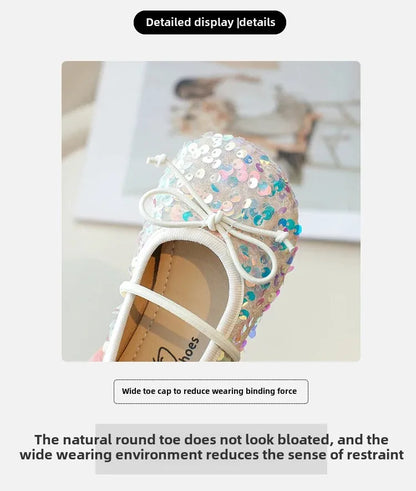Girls' Shoes Spring New Fashion Little Girl Sequin Princess Shoes Soft Sole Girls' Shallow Mouth Single Shoes Breathable