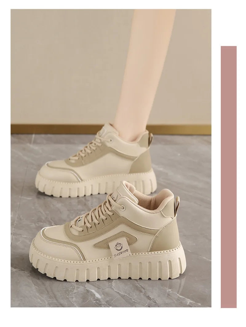 Women's Platform Sneakers Fashion High-top Casual Shoes for Women Lace Up Vulcanized Shoes Trendy Skateboard Shoes Zapatos Mujer