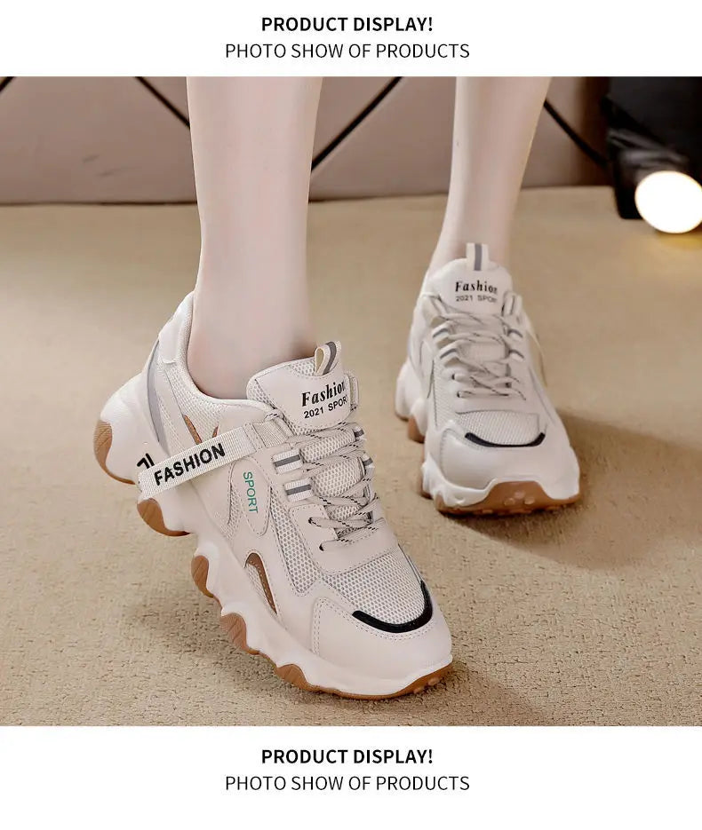Zapatillas Mujer Sneakers Trendy Mesh Platform Sneakers Leather Shoes Breathable Socofy Casual Sports Shoes Women Flats