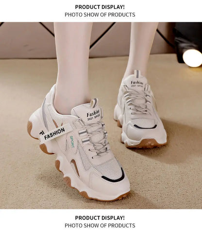 Zapatillas Mujer Sneakers Trendy Mesh Platform Sneakers Leather Shoes Breathable Socofy Casual Sports Shoes Women Flats