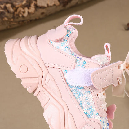 Children Shoes New Spring Toddler Girls Sport Shoes Bling Bling Soft Sole Breathable Outdoor Tennis Fashion Kids Sneakers