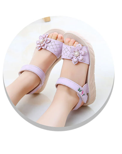 Girls Sandals 2023 Summer Children Shoes Soft Soled Non-slip Kids Flower Pearl Beach Shoes Fashion Princess Sandals босоніжки
