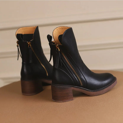 Women's Boots Spring and Autumn New Chelsea Boots Thick Heel Brown Short Leather Shoes for Women High Heels platform shoes