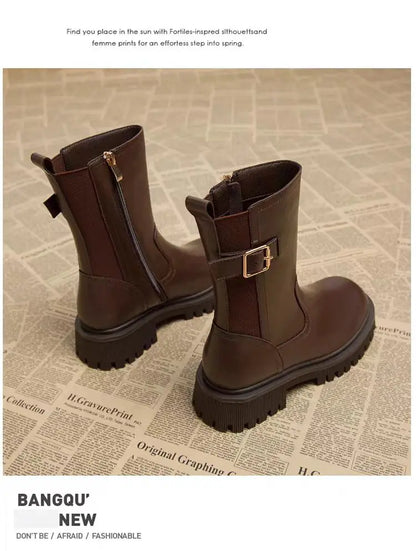 Women's Boots Designer Heeled Shoes Leather Retro Ankle Boots Fashion Goth Chelsea Boots New Walking Cozy Dress Mujer Botas