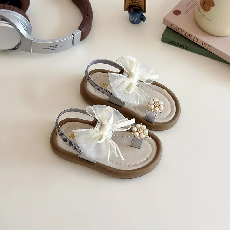 Summer Fashion Kids Platform Princess Shoes  Sandals Girls Rhinestone Straps Beach Shoes Soft Sole Ribbon Bow Versatile Sandals
