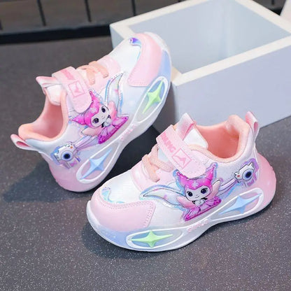 Sanrio Kuromi Girls Light Up Sneakers New Waterproof Leather Princess Running Casual Sports Shoes with Cotton Lined for Kids