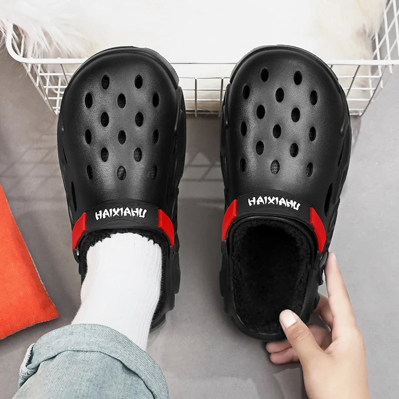 Winter Warm Home Slippers Men Waterproof Fur Clogs Slippers Garden Slippers Fuzzy Plush Slippers Bedroom Shoe For Indoor Outdoor (Available)