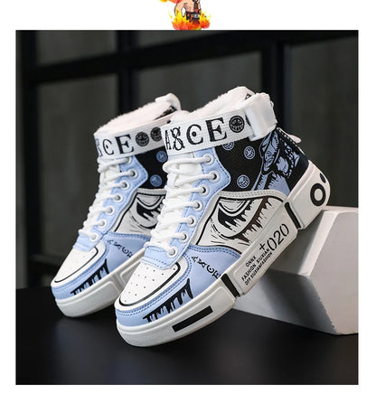 Boys' high-top sneakers Autumn new style children's sports shoes Buckle student soft-soled fleece casual shoes