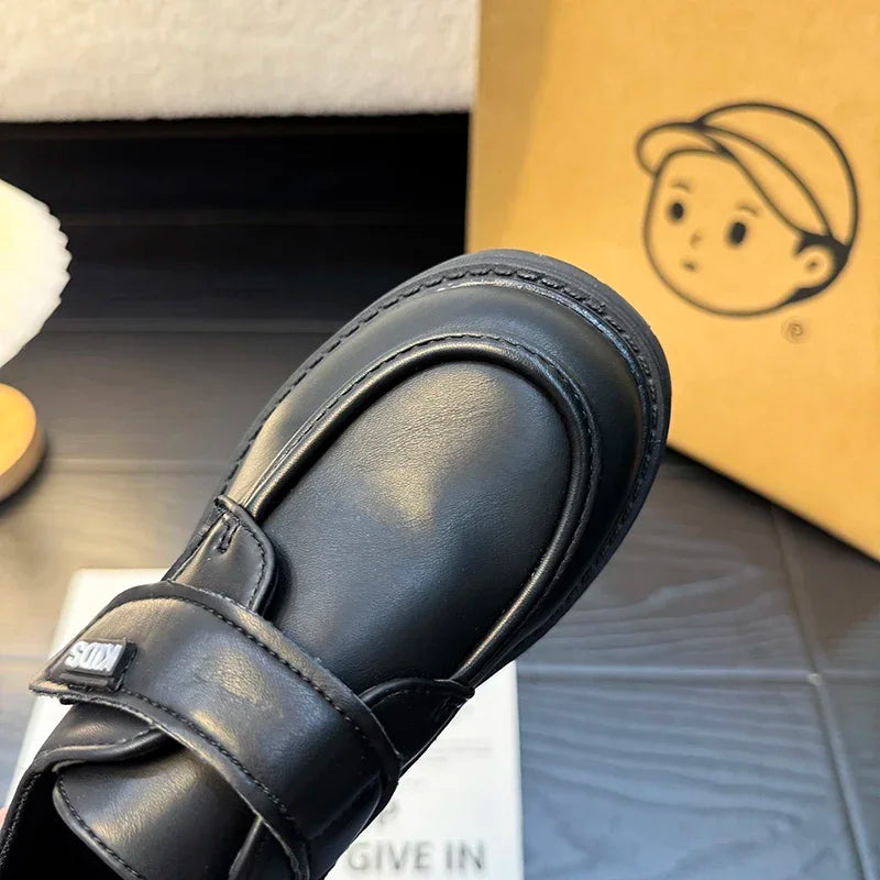 Boys Casual Leather Shoes Black Party Shoes for Formal Wedding School Fashion Classic Hook & Loop Kids Fashion Casual Loafers