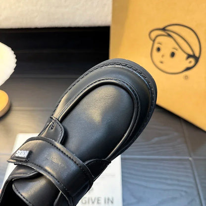 Boys Casual Leather Shoes Black Party Shoes for Formal Wedding School Fashion Classic Hook & Loop Kids Fashion Casual Loafers