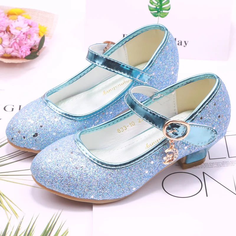 Fairy Girl High Heels Princess Shoes Halloween Cosplay Kids Shiny Sofia Cinderella Aurora Rapunzel Party Dress Up Leather Shoe