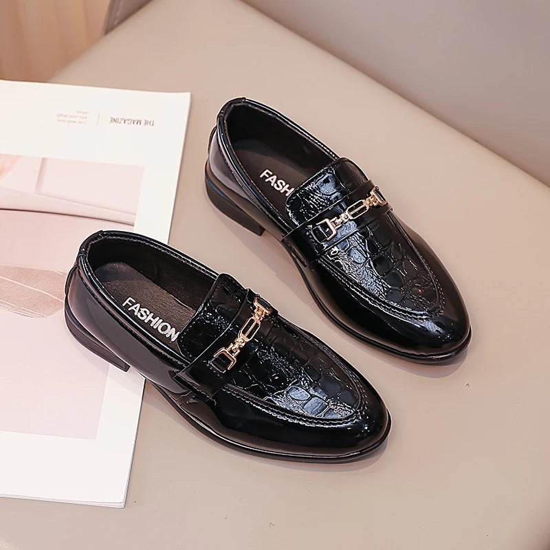 Boys Formal Shoes Black Classic Children Leather Shoes Point Toes Soft Bottom Spring Autumn Kids Flat Shoes British Style