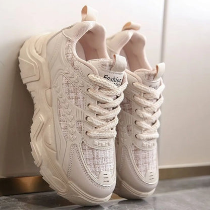Women's Platform Sneakers - Mesh & Leather Chunky Sole, Breathable Non-Slip, Stylish Casual Sports Shoes for Daily & Dating