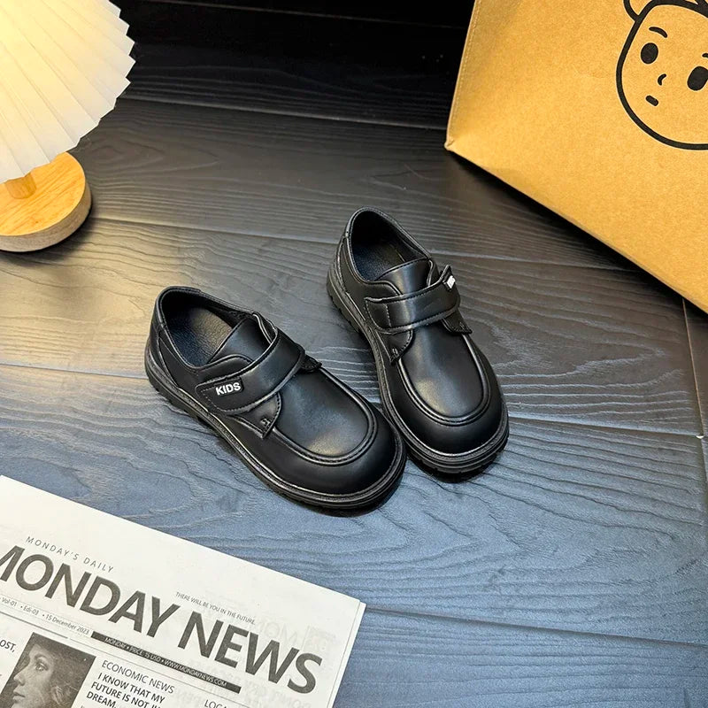 Boys Casual Leather Shoes Black Party Shoes for Formal Wedding School Fashion Classic Hook & Loop Kids Fashion Casual Loafers
