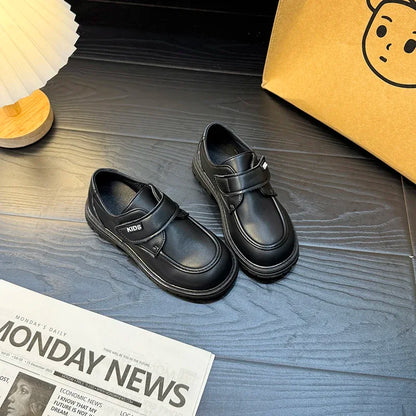 Boys Casual Leather Shoes Black Party Shoes for Formal Wedding School Fashion Classic Hook & Loop Kids Fashion Casual Loafers