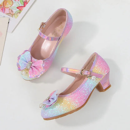 Girls High Heel Dress Shoes Children Princess Marijane Wedding Party High Heels Female  Bridesmaid Kid Show Single Leather Shoes