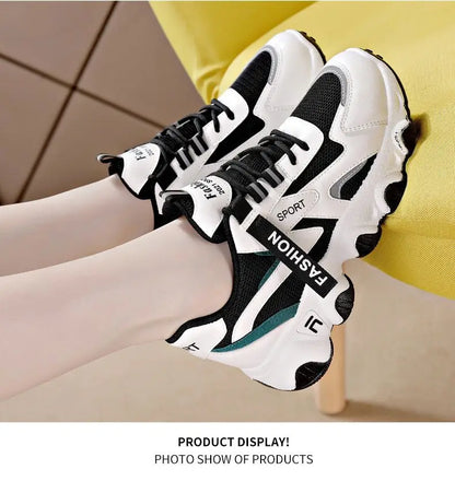 Zapatillas Mujer Sneakers Trendy Mesh Platform Sneakers Leather Shoes Breathable Socofy Casual Sports Shoes Women Flats
