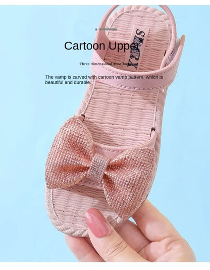 Kids Shoes Summer Girls Sandals Bow Non-slip Soft Soled Versatile Solid Korean Children Sweet Princess Shoes Beach Sandals