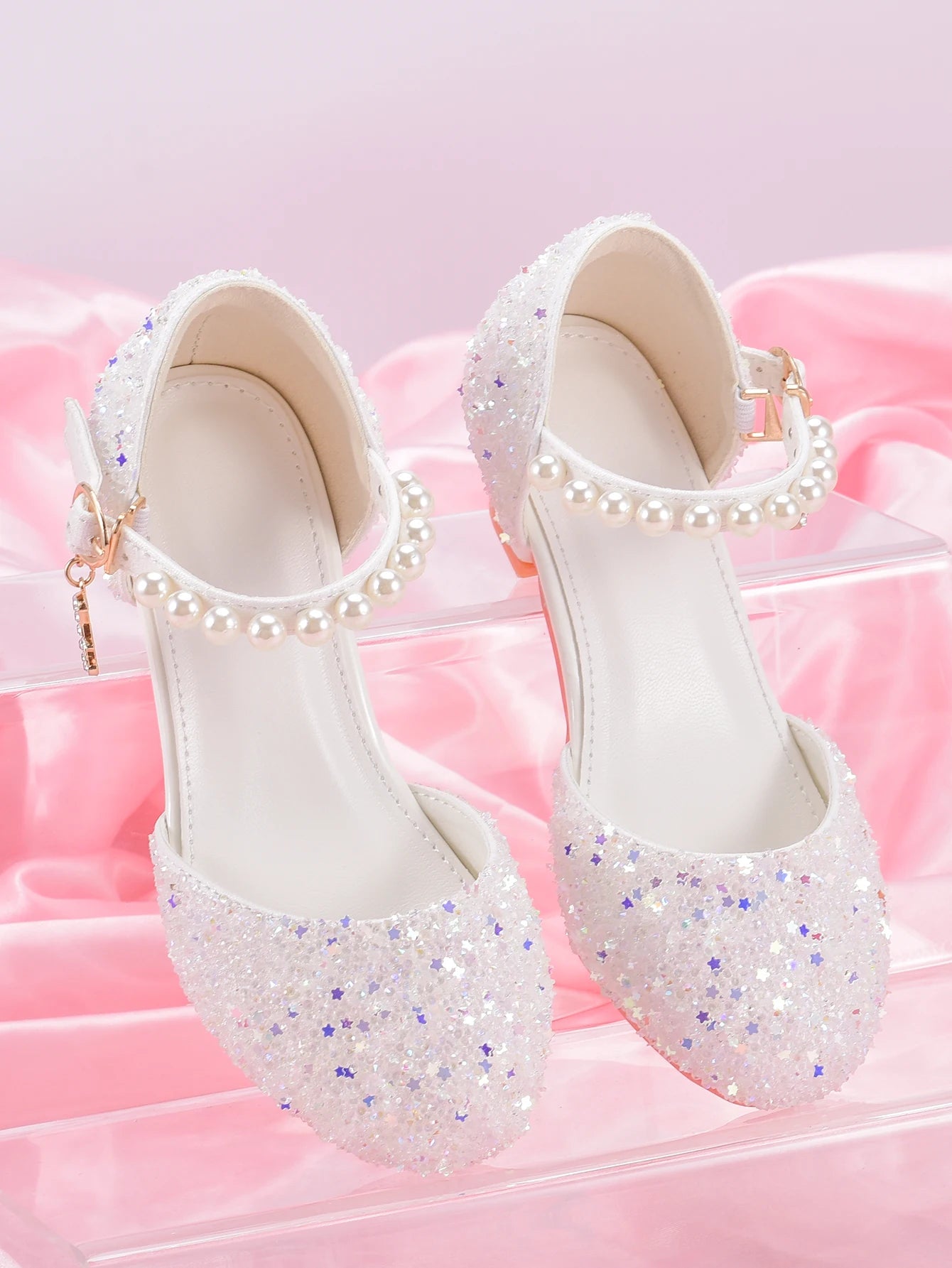 Girls' Princess Style High Heel Shoes With Shiny Star Pendant Decoration, Suitable For Dress And Birthday Party