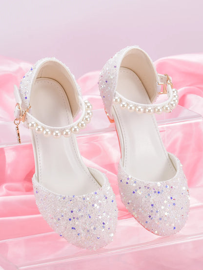 Girls' Princess Style High Heel Shoes With Shiny Star Pendant Decoration, Suitable For Dress And Birthday Party