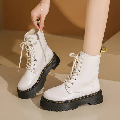 New Women Boots Goth Casual Shoes Woman Leather Chelsea Classic Female Goth Shoes High Platform Boots Women Boots