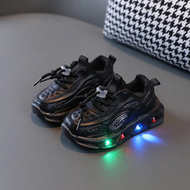 Boys New Cartoon Sneakers Children Baby  Spring Breathable Mesh LED Luminous Sports Shoes Kids Casual Autumn Light Up Shoes