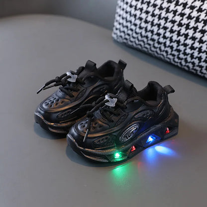 Boys New Cartoon Sneakers Children Baby  Spring Breathable Mesh LED Luminous Sports Shoes Kids Casual Autumn Light Up Shoes