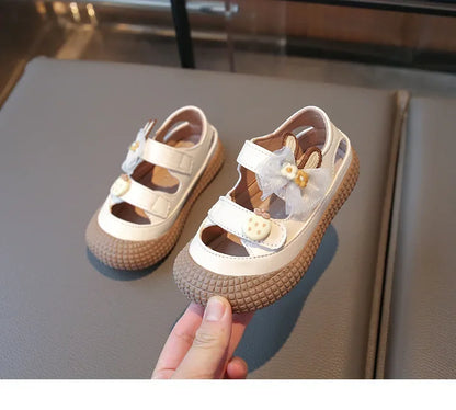 Kids Bow Summer Sweet Closed Toe Sandals Girls Princess Shoes Children Baby Kindergarten Non-slip Flats Shoes