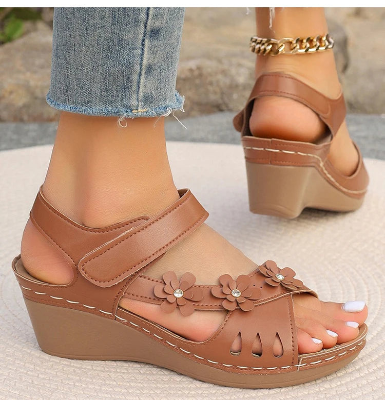 Women's Sandals New Wedges Heels Sandals For Summer Shoes Women Luxury Flower Sandalias Mujer Soft Heeled Summer Footwear