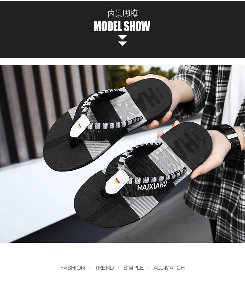 Men Slides Cloth Tape Woven Color Matching Stripe Wear-resistant Slippers (Available)