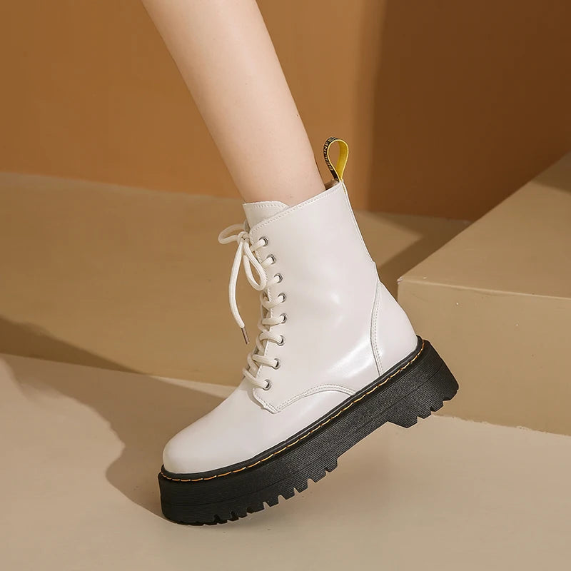 New Women Boots Goth Casual Shoes Woman Leather Chelsea Classic Female Goth Shoes High Platform Boots Women Boots