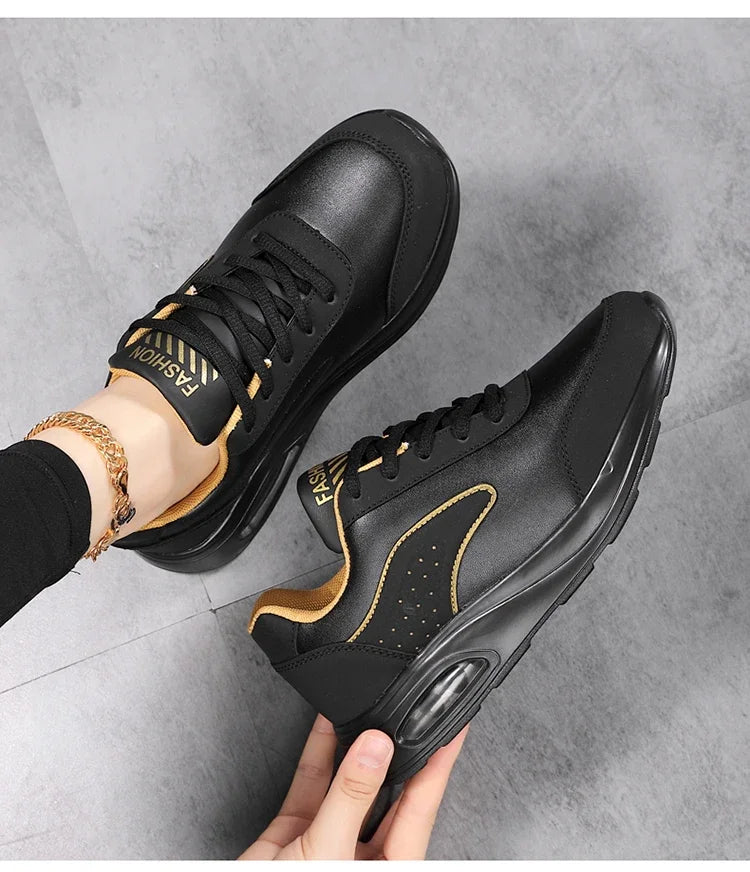 New Women's Fashionable Sneakers Leather Women's Casual Shoes Lace Up Flat Shoes Ladies Lightweight Fitness Walking Shoes