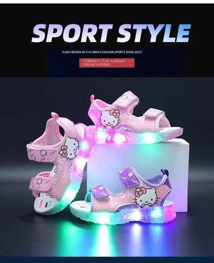 Summer New Baby Girls Led Light Sandals Cute Hello Kitty Children's Casual Shoes Anti-slip Kids Beach Shoes Outdoor Shoes