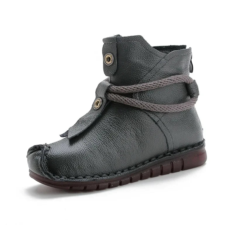 Women's Boots Autumn and Winter New Flat Soft Soled Short Boots National Style Vintage Womens Shoes Warm and Cotton Shoes