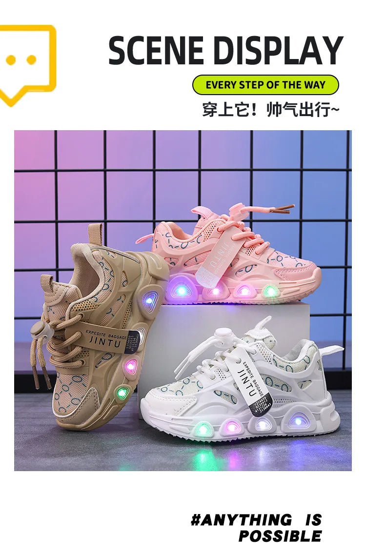 Kids Sneakers Spring New Girl Sneakers Casual LED Kid Shoes Fashion Girls' Shoes Designer Shoes Tenis De Mujer