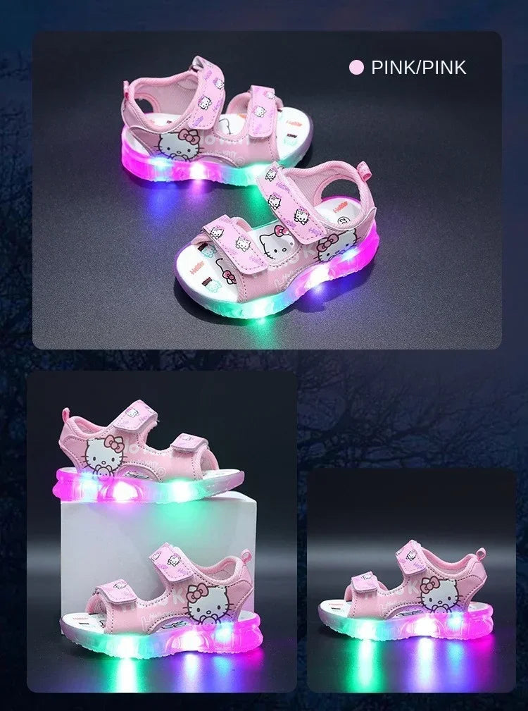 Summer New Baby Girls Led Light Sandals Cute Hello Kitty Children's Casual Shoes Anti-slip Kids Beach Shoes Outdoor Shoes