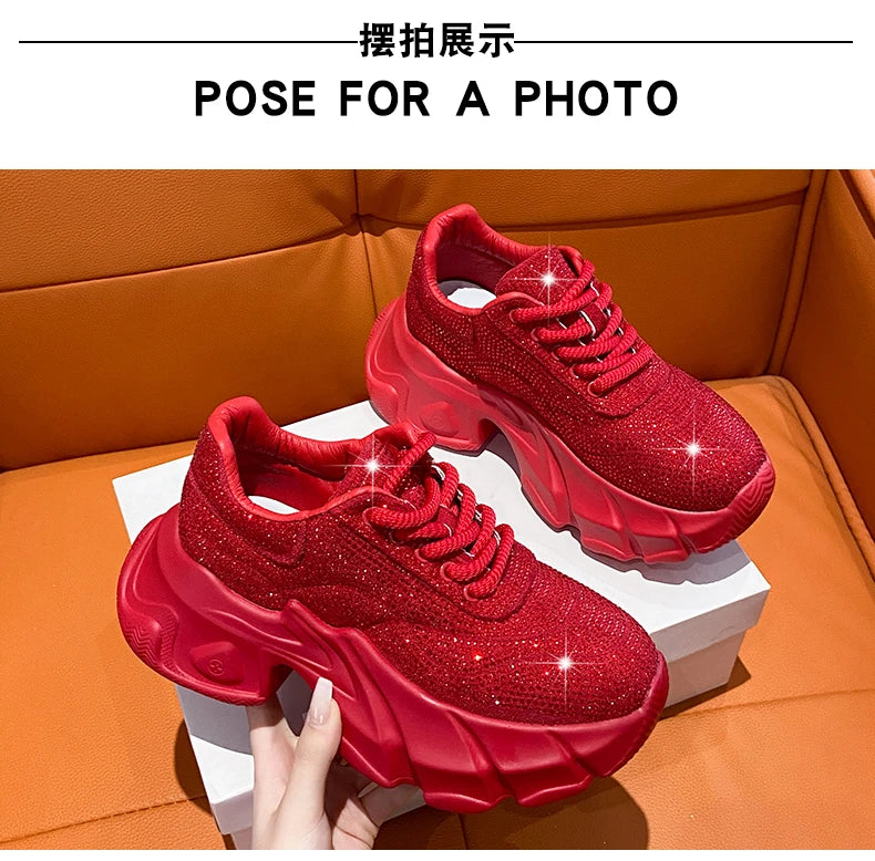 Shoes for Women New Shiny Rhinestone Women's Sneakers Shoes Autumn Korean Fashion Thick Sole Sports Shoes Zapatos De Mujer